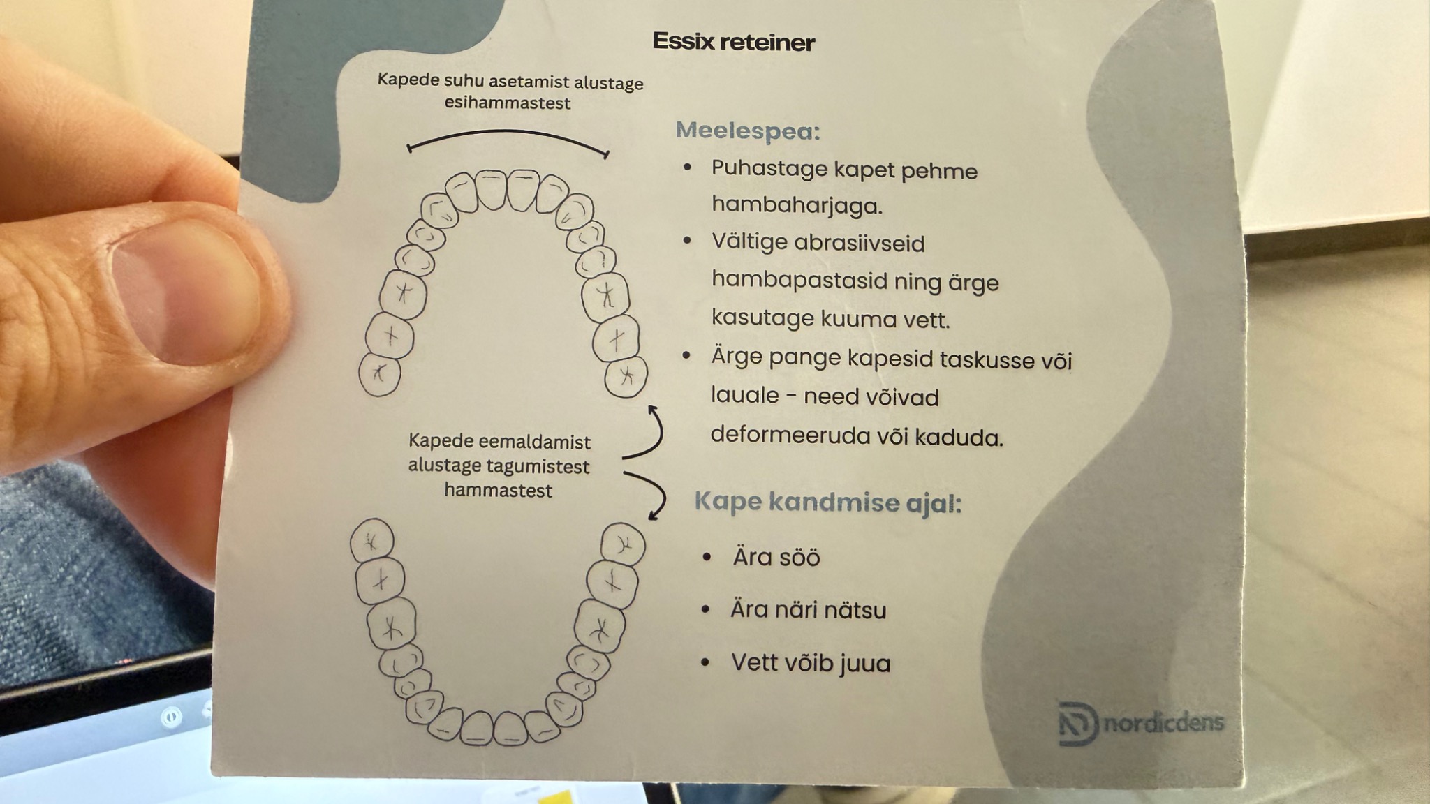 Eestikeelne Essix reteineri juhend koos paigaldamise ja eemaldamise skeemidega